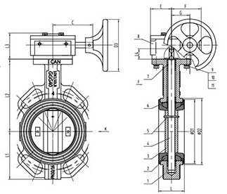 渦輪蝶閥結(jié)構圖